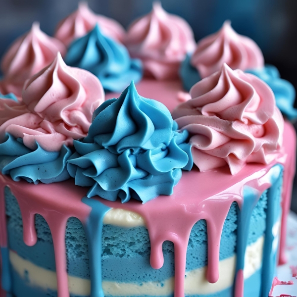 blue and pink drip cake