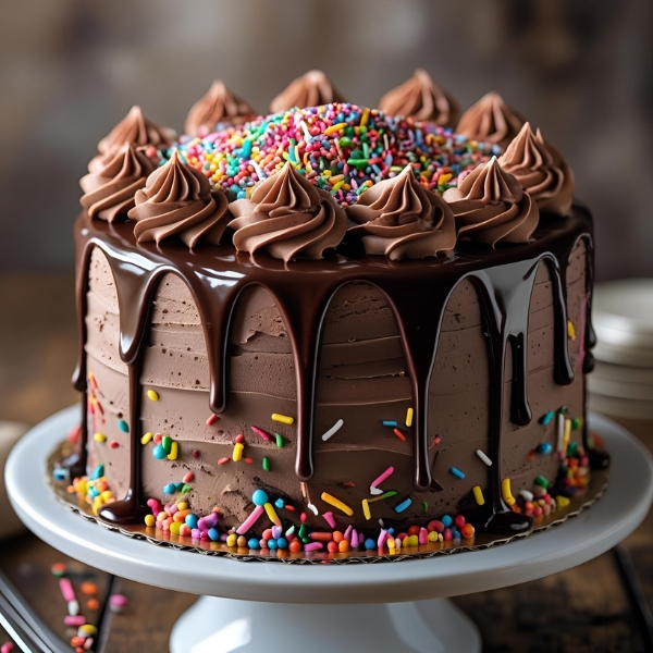 chocolate drip cake with sprinkles