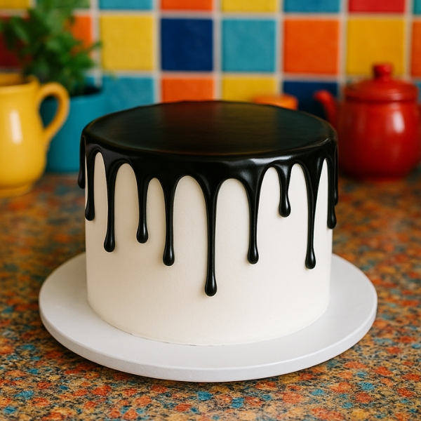 black and white drip cake