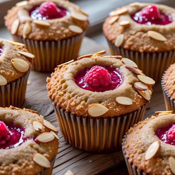 almond cupcakes with raspberry filling