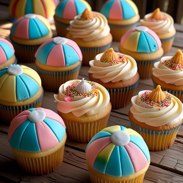 beach ball cupcakes