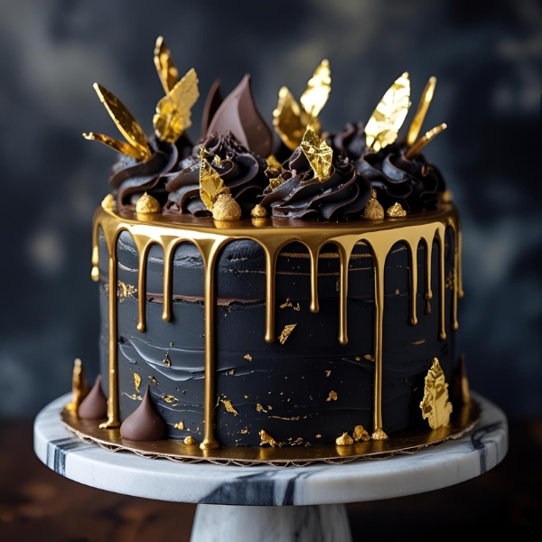 black and gold drip cake