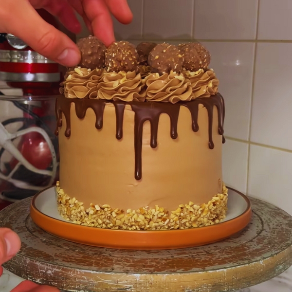 chocolate drip cake with ferrero rocher