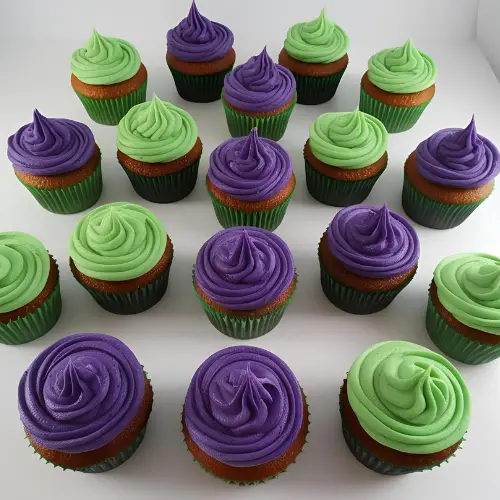 Green and Purple Cupcakes