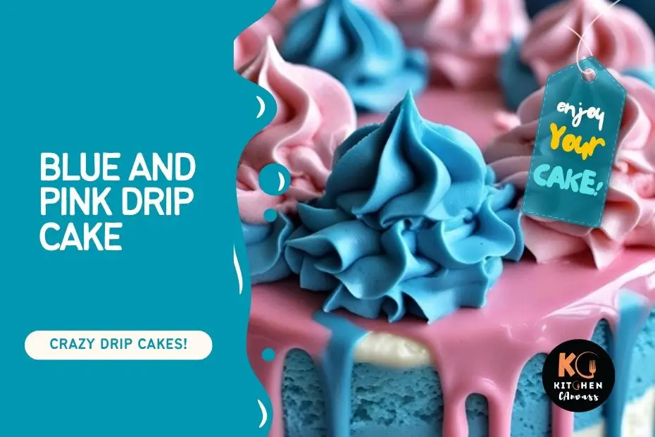 blue and pink drip cake