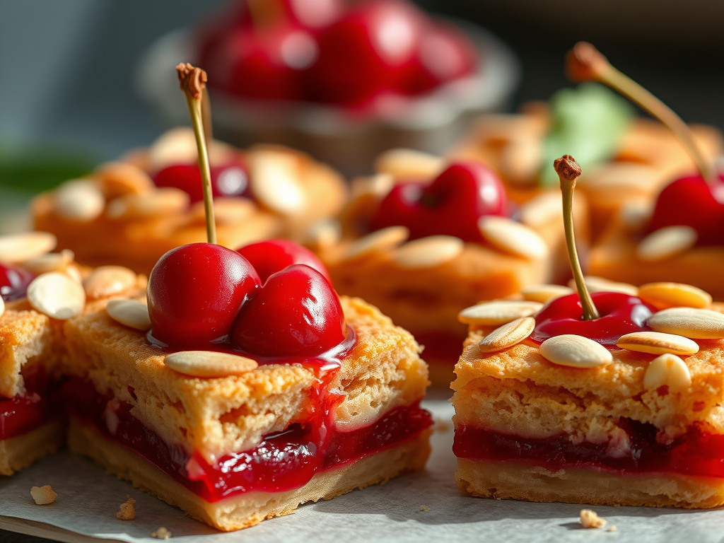 Cherry Pie Filling Dessert Bars with sliced almond on top