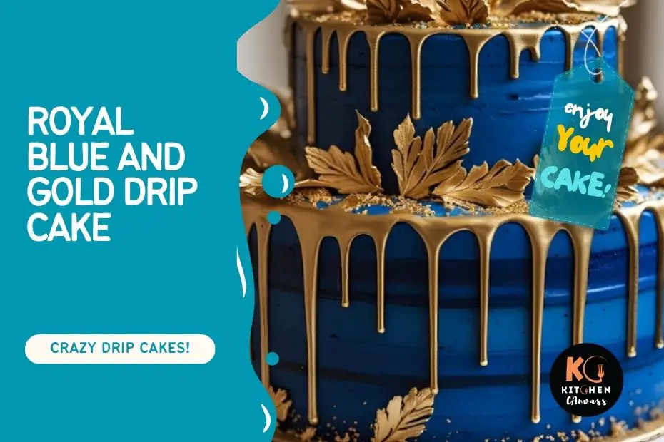 royal blue and gold drip cake