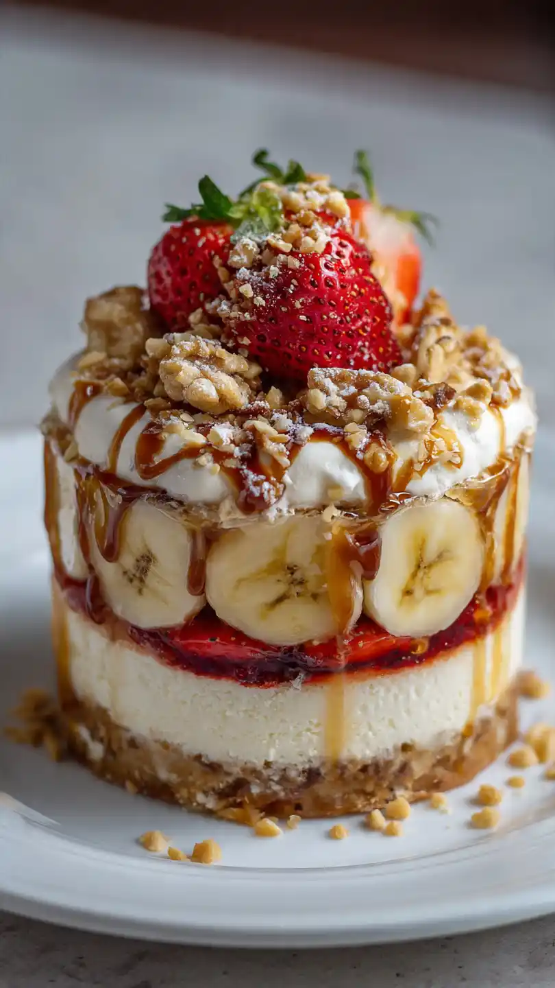 Banana Cheesecake layers & toppings

